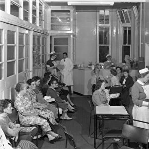 Outpatients awaiting treatement at the Montague Hospital, Mexborough, South Yorkshire, 1959