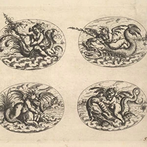 Four Ovals with Genii, plates from the Neue Grotessken Buch, 1610