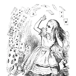 A pack of cards flying up over Alice, 1889. Artist: John Tenniel