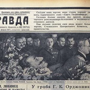 The front page of Pravda on February 19-22, 1937 to the death of Sergo Ordzhonikidze