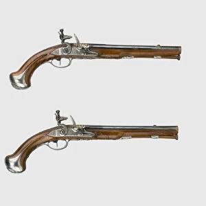 Pair of Flintlock Holster Pistols, Paris, about 1740. Creator: Joseph Etienne Brion