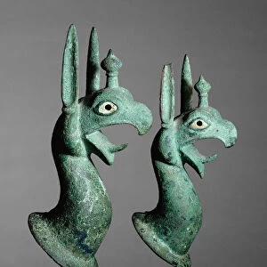 Pair of Protomes Depicting the Forepart of a Griffin, 625-575 BCE. Creator: Unknown