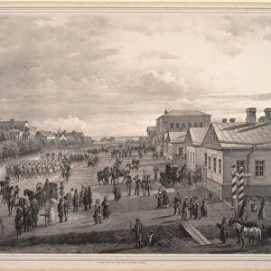 Parade of Chevalier Gardes through Krasnoye Selo, 1848. Artist: Schwarz, Gustav (ca. 1800-after 1855)