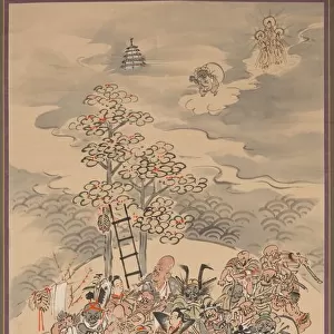 Parinirvana with Otsu-e Subjects, 1800s. Creator: Hakuen (Japanese, active 1850-1870)