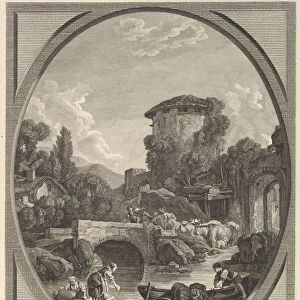 Paysage au Pont et au Pigeonnier (Landscape with a Bridge and a Dovecote), 18th century