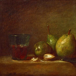 Pears, Walnuts and Glass of Wine. Artist: Chardin, Jean-Baptiste Simeon (1699-1779)