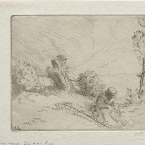 Peasant near a Stone Fence. Creator: Alphonse Legros (French, 1837-1911)