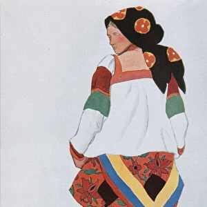 Peasant woman. Costume design for the Vaudeville Old Moscow at the Theatre Femina in Paris, 1922. Artist: Bakst, Leon (1866-1924)