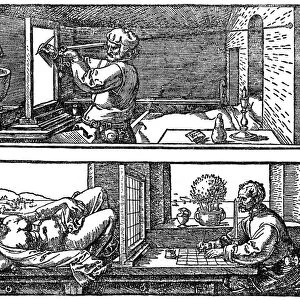 Perspective machine, 1525, (1936). Artist: Albrecht Durer