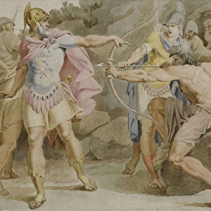 Philoctetes aiming the bow of Hercules at Odysseus, 1790. Artist: Carstens, Asmus Jacob (1754-1798)