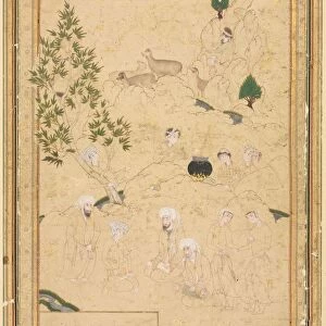 Picnic in the Mountains; Single Page Illustration, c. 1550-1600. Creator: Muhammadi (Iranian)