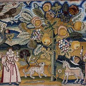 Picture Depicting Adam and Eve (Needlework), England, 17th century. Creator: Unknown