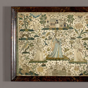 Picture Depicting Peace, Justice, and Plenty (Needlework), England, 17th century