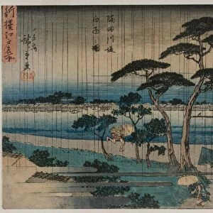 Picture of Light Rain on the Embankment of the Sumida River... late 1830s or early 1840s. Creator: Ando Hiroshige (Japanese, 1797-1858)
