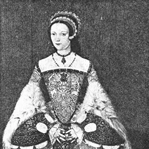 Pictures from the Tudor Exhibition; Queen Catherine Parr, painted by Hans Holbein, c. 1530. 1890. Creator: Unknown