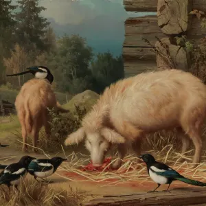 Pigs and Magpies, 1875. Creator: Ferdinand von Wright