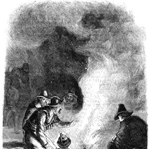 Pilgrim Fathers around a watch-fire, c1620 (c1880)