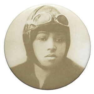 Pinback button featuring a portrait of Bessie Coleman, mid to late 20th century