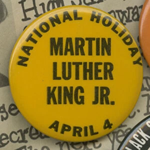 Pinback button for a national holiday for Martin Luther King, Jr. mid-20th century