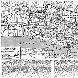 Plan of the City of London showing churches, wards and guild halls, 1926-1927