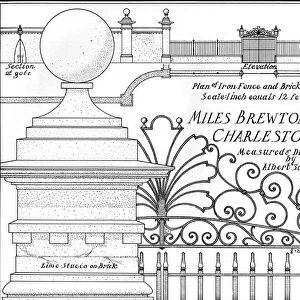 Plan of iron fence and brick walls, Miles Brewton House, Charleston, South Carolina, 1926. Artist: Albert Simons