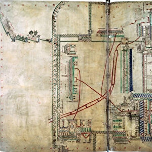 Plan of the water supply system to Canterbury Cathedral, c1150