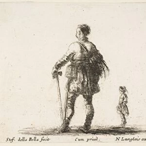 Plate 19: a Polish nobleman in court dress, standing in center, seen from behind, a