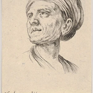 Plate 4: head of an old woman with a bonnet, looking left from Various heads