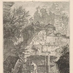 Plate 6: Ruins of an ancient tomb in front of ruins of an ancient aqueduct