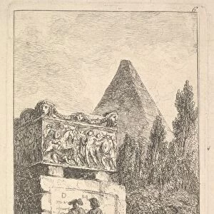 Plate 6: The Sarcophagus: two men conversing to left, another man seated and sleepi