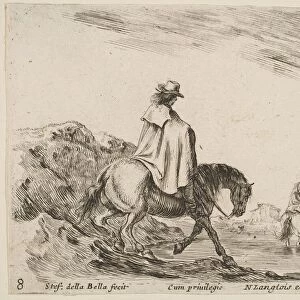 Plate 8: a horseman descends a riverbank, another horseman in river to right