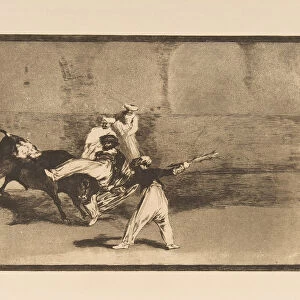 Plate 8 from the Tauromaquia : A moor caught by the bull in the ring, ca. 1816