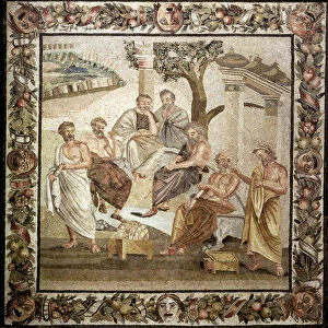 Platos Academy, mosaic. Plato teaching philosophy to his disciples