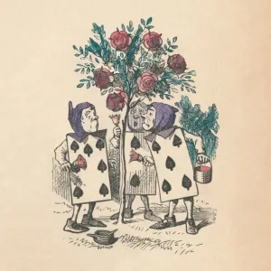 The Playing cards painting the Rose Bushes, 1889. Artist: John Tenniel The Playing cards painting the Rose Bushes, 1889. Artist: John Tenniel