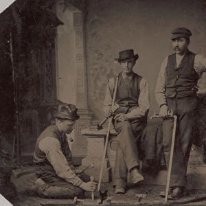 Three Plumbers with Pipes and Tools, 1870s-80s. Creator: Unknown