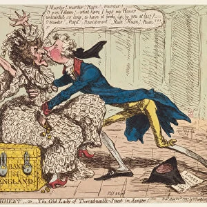Political Ravishment, or the Old Lady of Threadneedle Street in Danger!, 1797. Artist: Gillray, James (1757-1815)