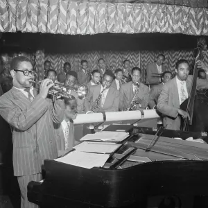 Portrait of Dizzy Gillespie, John Lewis, Cecil Payne, Miles Davis, and Ray Brown... New York, 1946. Creator: William Paul Gottlieb Portrait of Dizzy Gillespie, John Lewis, Cecil Payne, Miles Davis, and Ray Brown... New York, 1946. Creator: William Paul Gottlieb