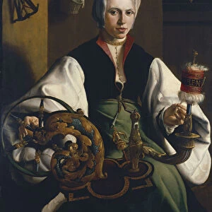 Portrait of a Lady spinning. Artist: Heemskerck, Maarten Jacobsz, van (1498-1574)