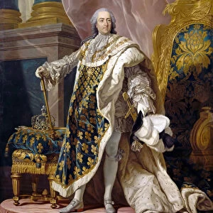 Portrait of Louis XV in his royal costume. Artist: Van Loo, Louis Michel (1707-1771)