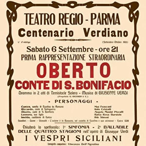 Poster for the opera Oberto conte di San Bonifacio by Giuseppe Verdi in Teatro Regio di Parma, 1913