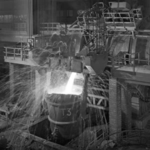 Pouring molten iron, Park Gate steelworks, Rotherham, South Yorkshire, 1964. Artist