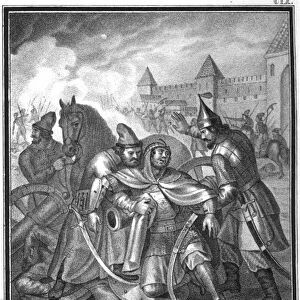 Prince Dmitry Pozharsky wounded in combat with the Poles (From Illustrated Karamzin), 1836. Artist: Chorikov, Boris Artemyevich (1802-1866)