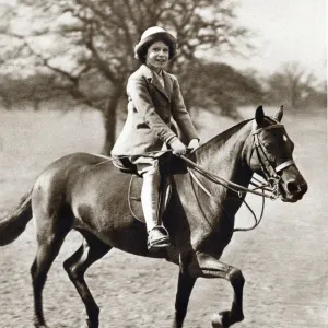 Princess Elizabeth riding her pony in Winsor Great Park, 1930s