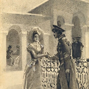 Princess Mary and Grushnitsky. Illustration to the novel A Hero of Our Time by Mikhail Lermontov, 1891. Artist: Vrubel, Mikhail Alexandrovich (1856-1910)