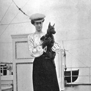 Princess Victoria (1868-1935) with Mac on board the royal yacht Victoria and Albert III, 1908. Artist: Queen Alexandra
