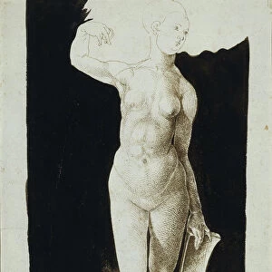 Proportion study of female nude with a shield, 1500. Artist: Durer, Albrecht (1471-1528)