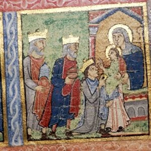 Detail from a Psalter, Adoration of the Magi, c1140