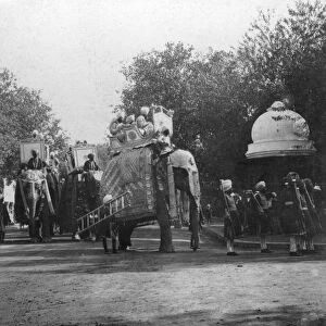 A Punjabi princess in an elephant procession, Delhi, India, 1900s. Artist: H Hands & Son