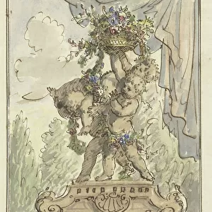 Three putti with a flower basket, 1677-1755. Creator: Elias van Nijmegen