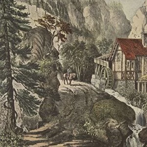 Puzzle Picture - Old Swiss Mill, pub. 1872, Currier & Ives (Colour Lithograph)